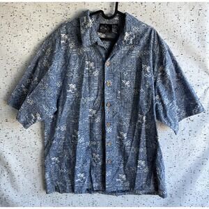 VTG Mens Sz XL OP Sport Blue Button Up Short Sleeve Hawaiian Shirt